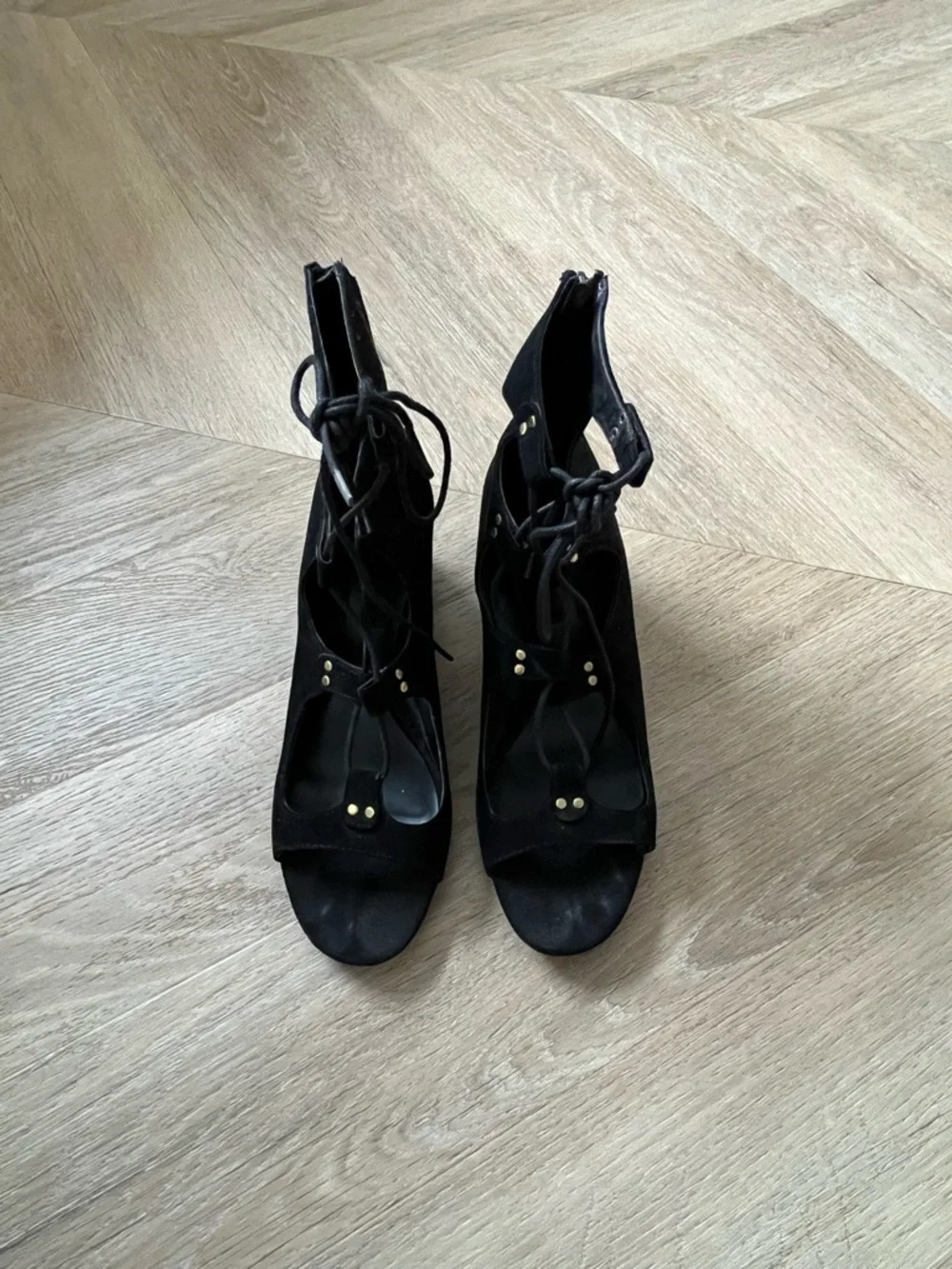 Zara Black Lace-Up Chunky Heel Sandals - Picture 2 of 5